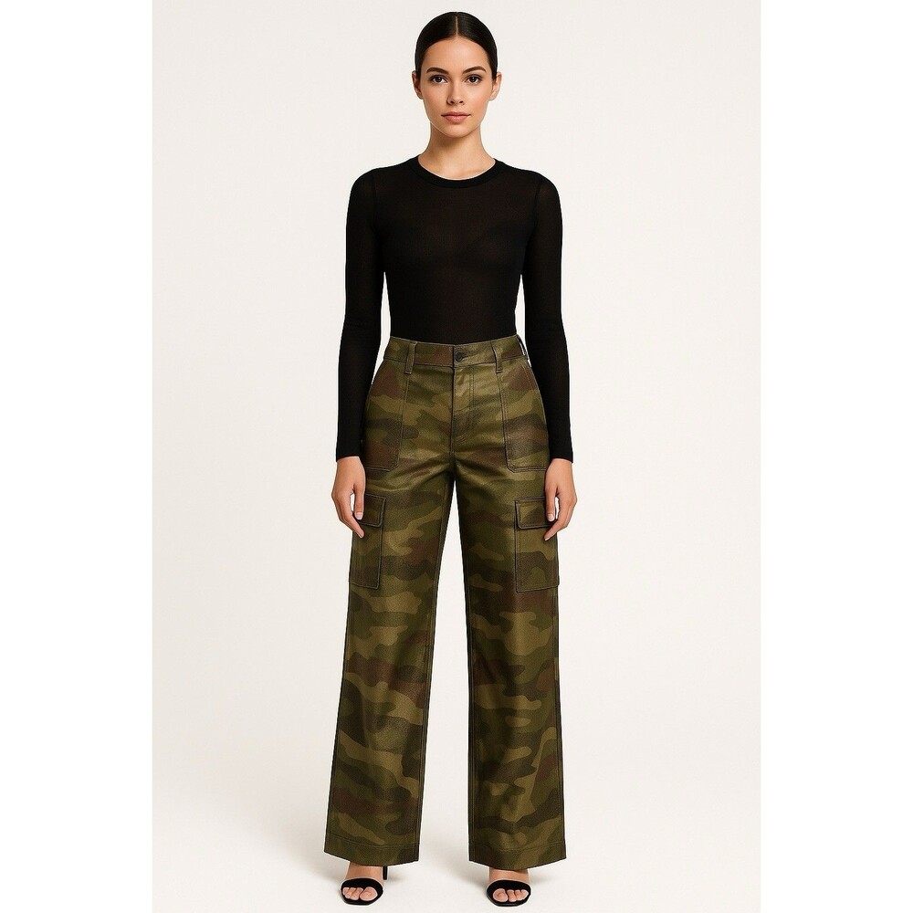 The Noli Shop Camouflage Cargo Pants Size 10 Wide Leg Subtle Sheen Luster NWT - Picture 4 of 10